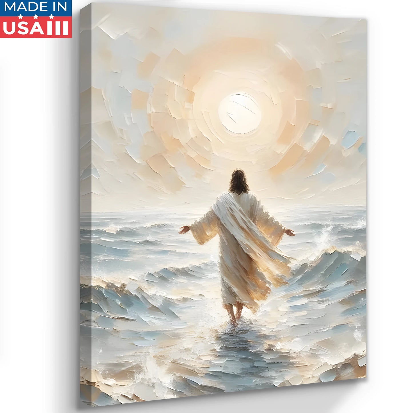 2D Flat Christian Canvas Wall Art A New Day | Jesus Christ Walking on Water | Inspirational Biblical Artwork for Living Room Bedroom and Home Decor