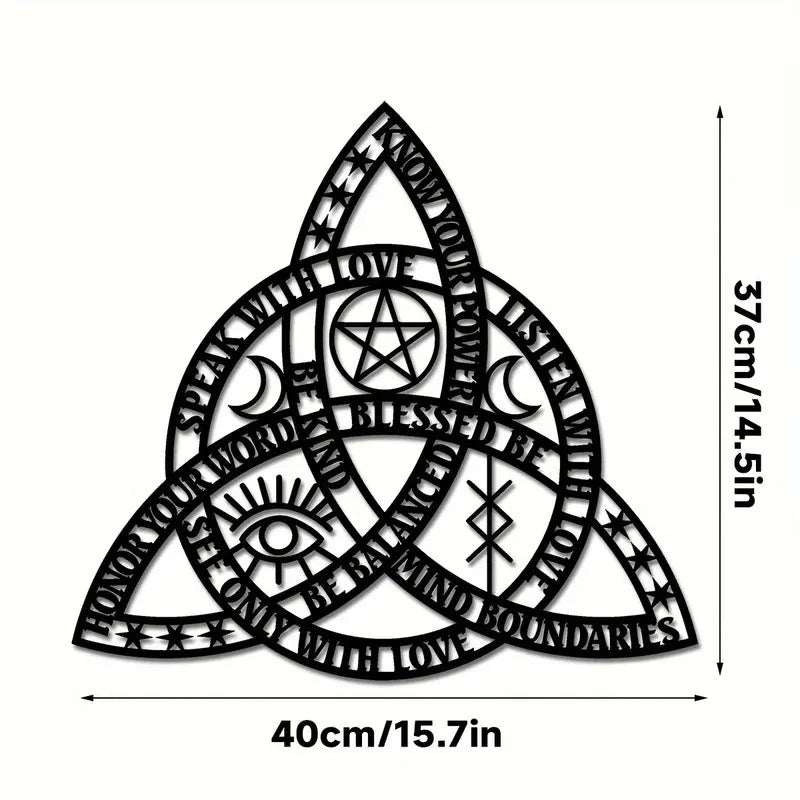 2D Flat Good Witch Celtic Knot Wall Art | Triquetra Infinity Design | Modern Irish Home Decor 14.5x15.7 Inches | Housewarming Gift