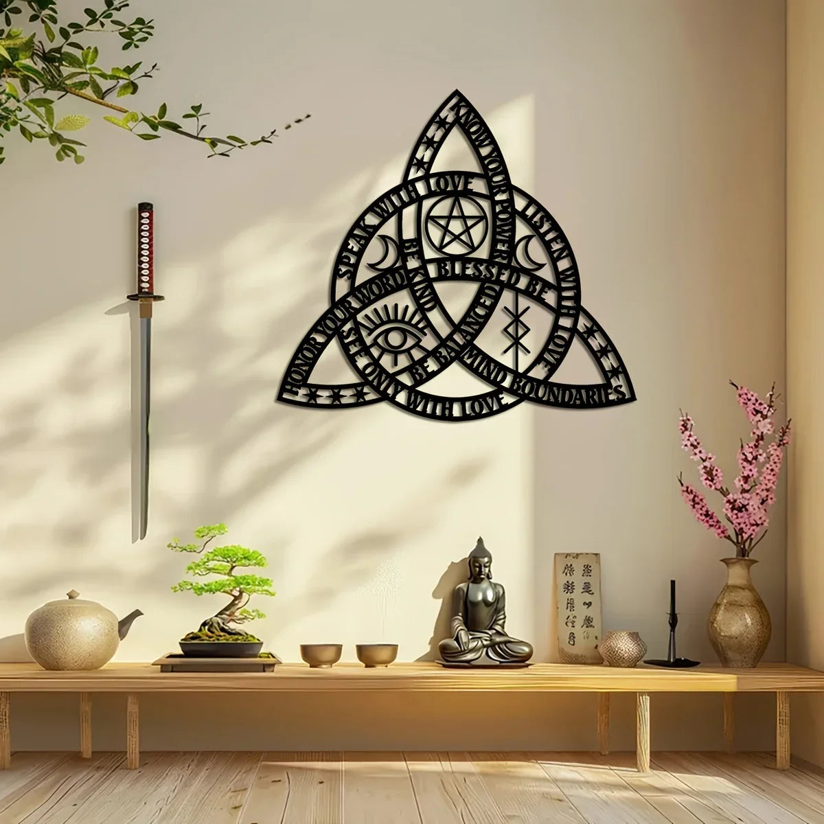 2D Flat Good Witch Celtic Knot Wall Art | Triquetra Infinity Design | Modern Irish Home Decor 14.5x15.7 Inches | Housewarming Gift
