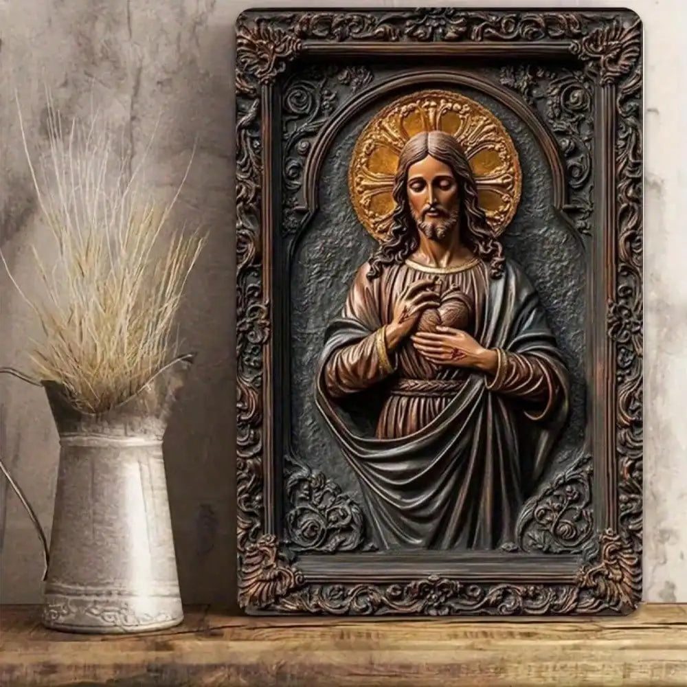 Sacred Heart Jesus Metal Wall Art Religious Home Decor Catholic Christian Relief Sculpture Spiritual Gift