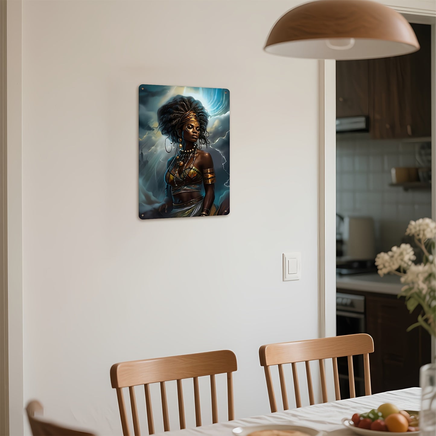 2D Flat Metal Wall Art | Oya Wind God Orisha Mythology Sign | 12x8 Inch Spiritual Decor for Living Room Bedroom