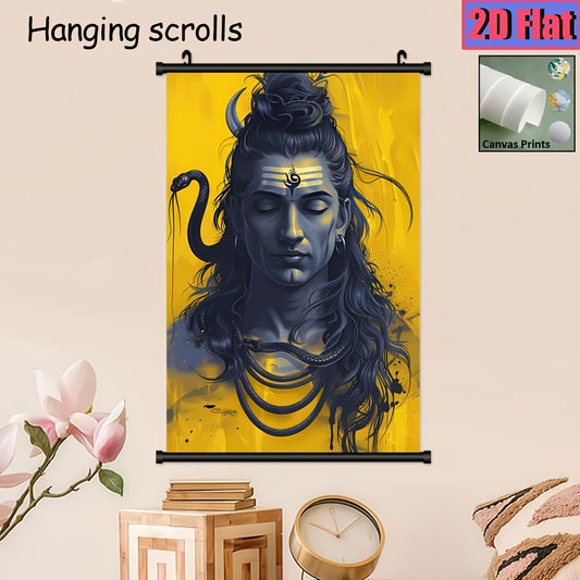 2D Flat 1pc Hanging Scroll Canvas Painting Vibrant Blue Krishna Statue with Golden Accents Modern Spiritual Wall Art for Living Room Bedroom Office Cafe Bar Indoor Outdoor Decor Holiday Gift