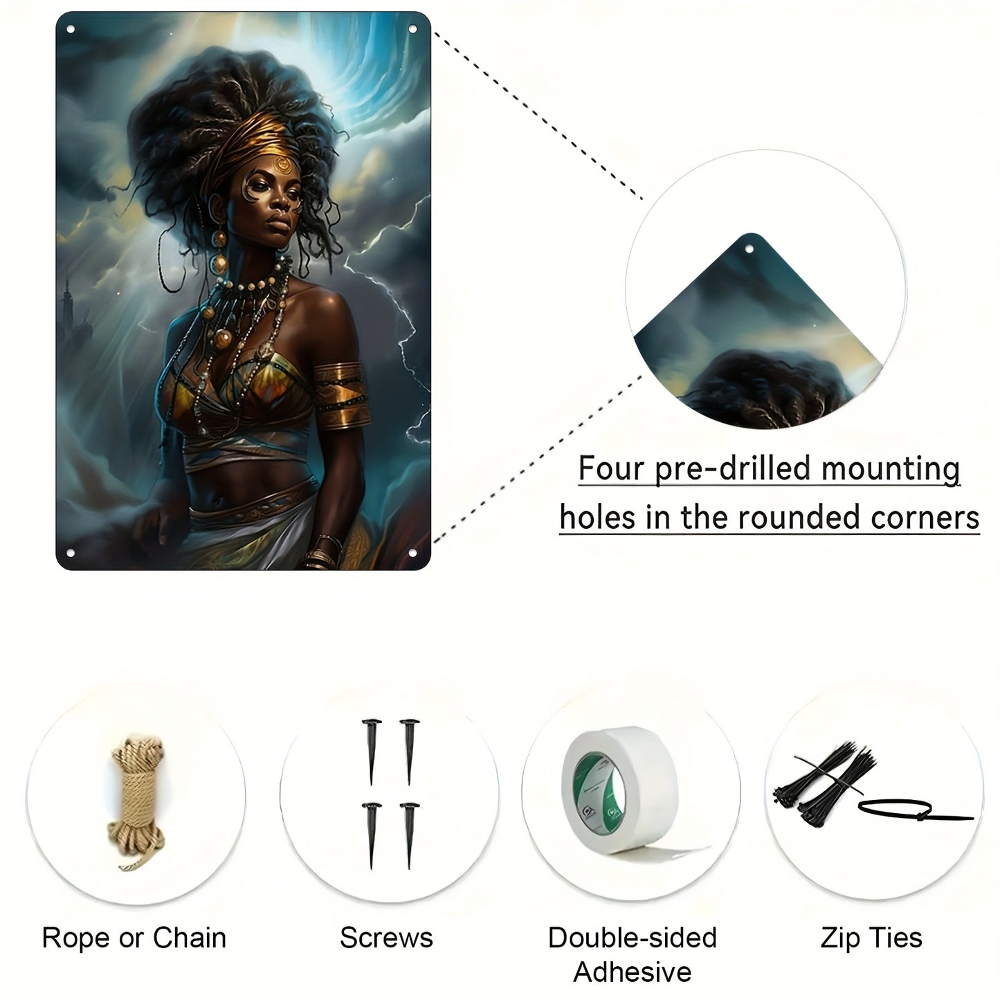 2D Flat Metal Wall Art | Oya Wind God Orisha Mythology Sign | 12x8 Inch Spiritual Decor for Living Room Bedroom