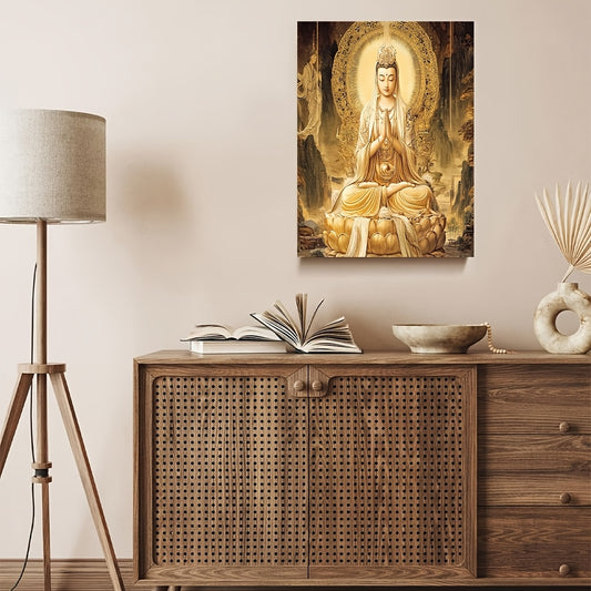 2D Flat 1pc Ksitigarbha Bodhisattva Image Canvas Wooden Frame Painting Sacred Memorial Gift Festival New Year Wall Decoration Suitable for Restaurant Coffee Shop Living Room Office Tea Room Study Entrance Hall Home