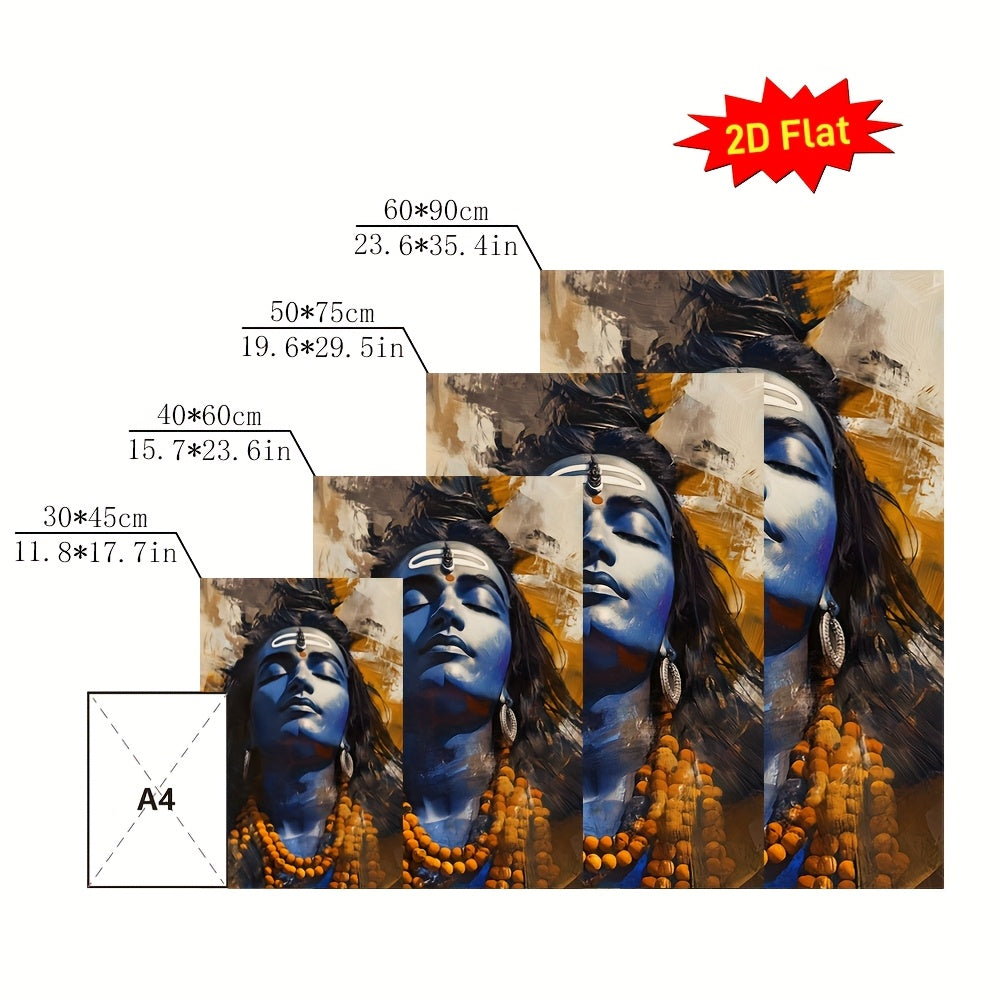 2D Flat 1pc Lord Shiva Hindu Deity Framed Canvas Wall Art | Indian Religious Artwork with Auspicious Red and White Ganga Jamuni Tikona | Ready to Hang Scroll Poster for Home Temple Office or Spiritual Gift | Compatible with Indian Scroll Rods