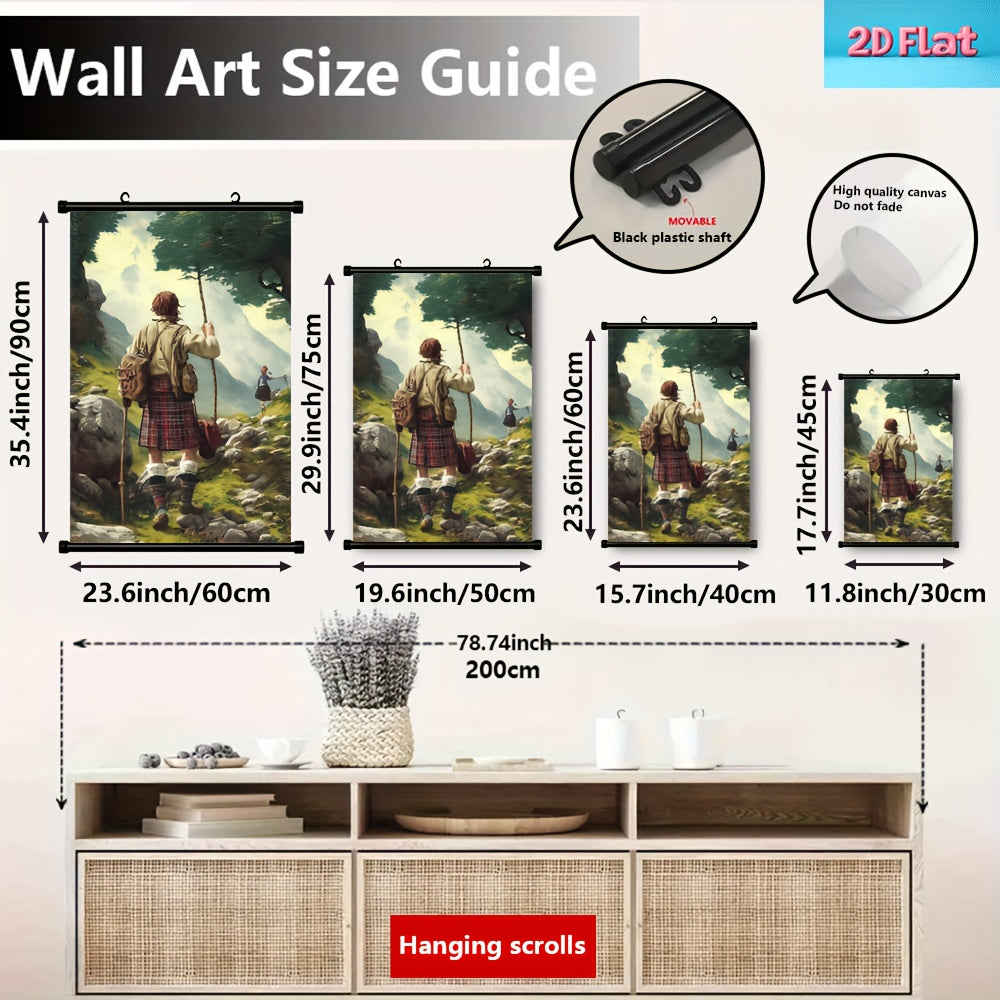 2D Flat 1pc Scottish Highlands Tartan and Celtic Knot Hanging Scroll Canvas Art | French Inspired Framed Wall Decor for Home Weddings and Festive Events