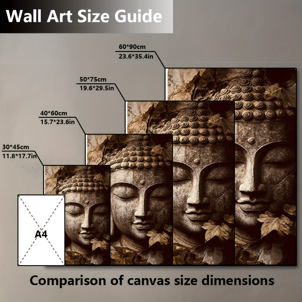 2D Flat 1pc Buddha Face Hanging Scroll Canvas Painting | French Art Deco Contemporary Zen Wall Art in Beige and Brown | Frameless Scroll for Meditation Spaces Living Room Bedroom or Office | Durable Spiritual Decor