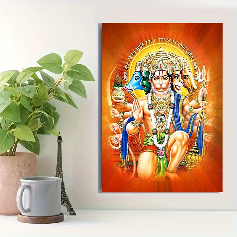 1pc 2D Flat Framed or Frameless Hanuman Panchmukhi Religious Canvas Wall Art Spiritual Decor for Home Sacred Spaces