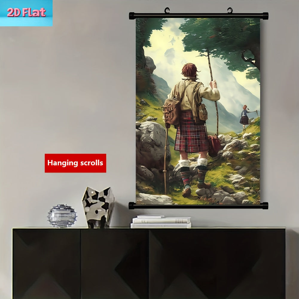 2D Flat 1pc Scottish Highlands Tartan and Celtic Knot Hanging Scroll Canvas Art | French Inspired Framed Wall Decor for Home Weddings and Festive Events