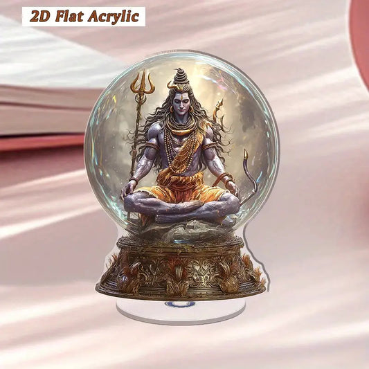 1pc 2D Flat Lord Shiva Meditation Altar Figurine Acrylic Hindu God Statue with Trishul and Shiva Lingam Base Spiritual Decor for Home Temple Prayer Space