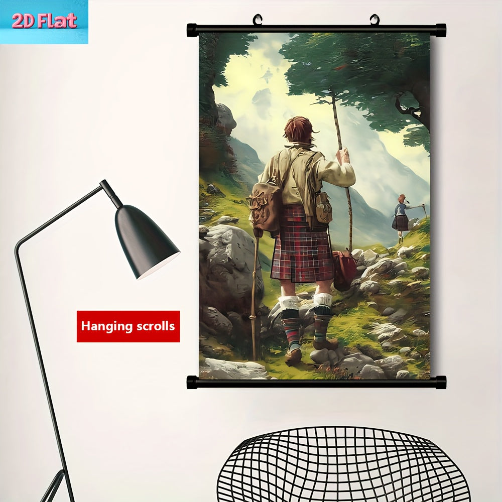 2D Flat 1pc Scottish Highlands Tartan and Celtic Knot Hanging Scroll Canvas Art | French Inspired Framed Wall Decor for Home Weddings and Festive Events