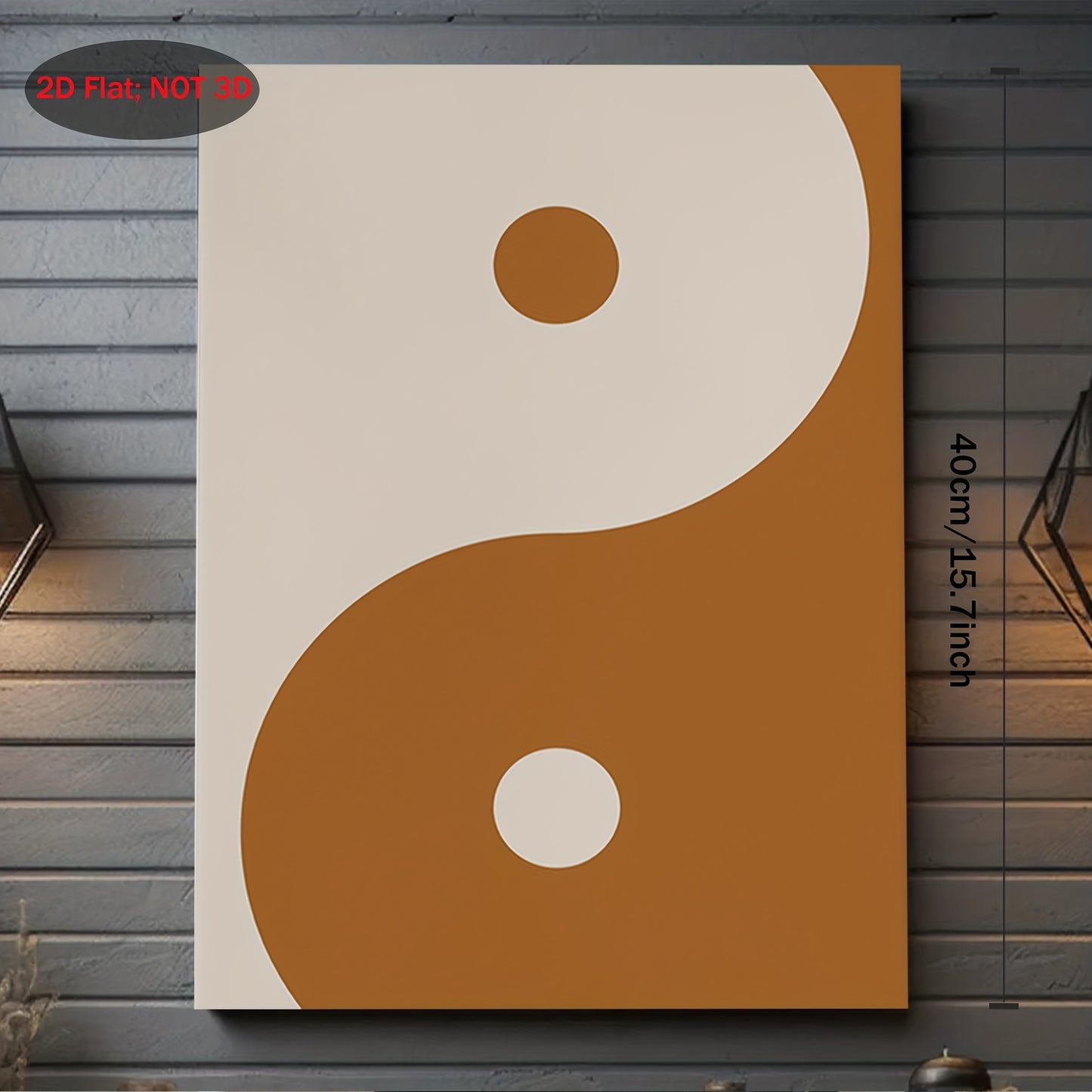 2D Flat 1pc Yin Yang Symbol Wall Art with Wood Frame Burnt Orange and Beige Boho Zen Meditation Decor Traditional Chinese Painting for Office Spa Harmony Balance Print 11.8x15.7 Inch Ready-to-Hang Framed Poster