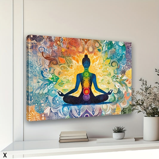 Vibrant Mandala Meditation Tapestry with Lotus Pose and Chakra Symbols | Colorful Polyester Wall Hanging | Zen Home Decor for Bedroom Living Room Office or Yoga Space | Unique Spiritual Gift