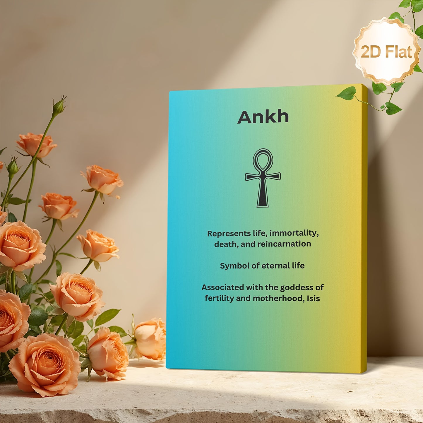 1pc 2D Flat Ankh Symbol Canvas Wall Art | Ancient Egyptian Symbol of Life and Immortality | Spiritual Decor for Living Room Bedroom Office Study or Hallway