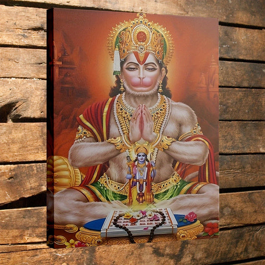 1pc Framed 2D Flat Canvas Artwork Lord Hanuman and Lord Rama Spiritual Wall Art for Living Room Bedroom Office Meditation Room Temple Yoga Studio