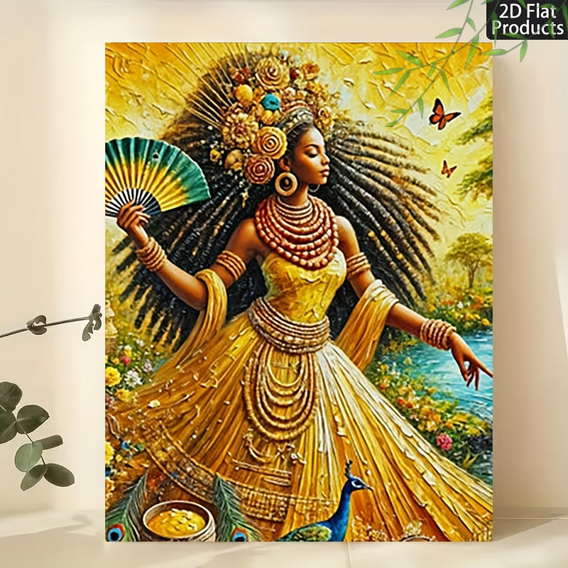 2D Flat 1pc Nigerian Yoruba Orixa Goddess Canvas Wall Art | Golden, Brown, Green, Blue, Red, Black, White Spiritual Painting | Wrapped Canvas Frameless for Living Room Bedroom or Office