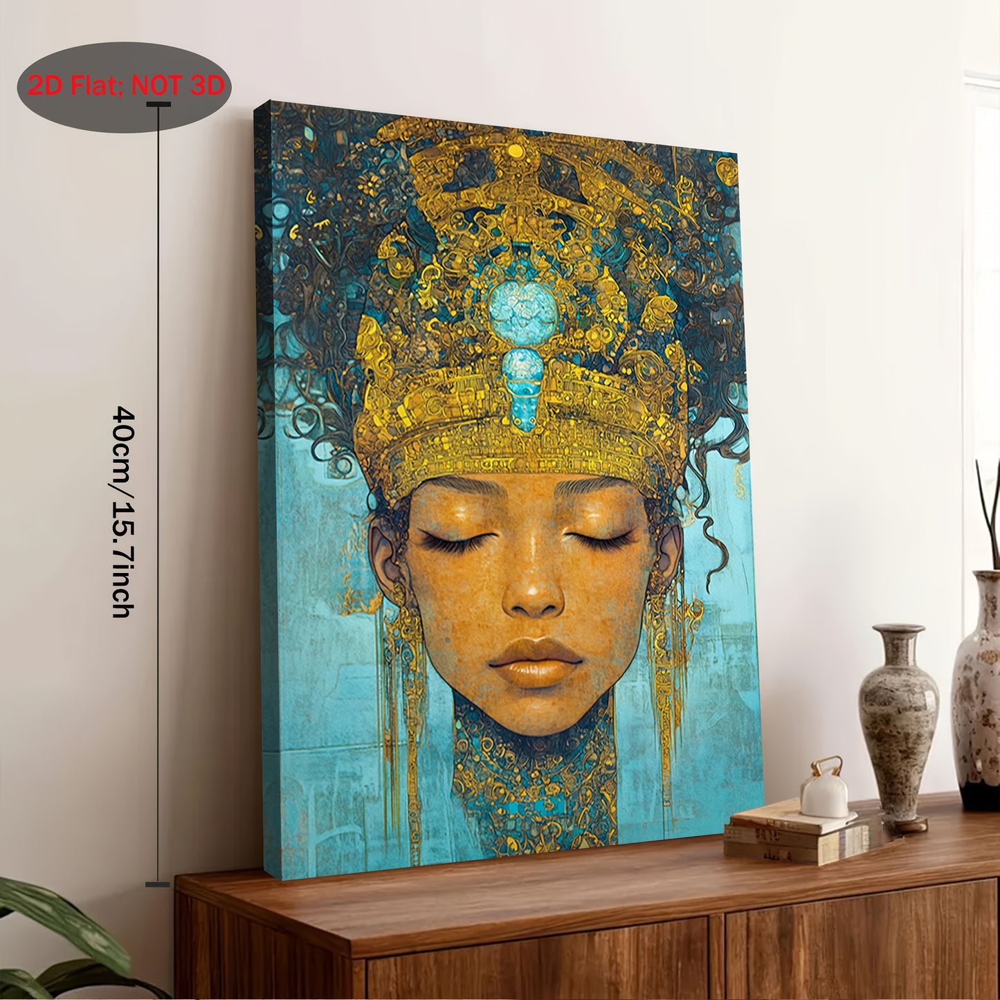 1pc 2D Wooden Frame Canvas Artwork | Oshun African Goddess of Love, Beauty, and Fertility | Yoruba Mythology Wall Art for Living Room Bedroom or Office