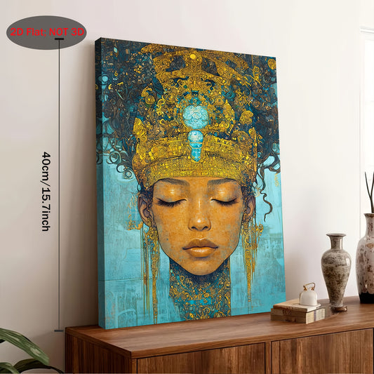 1pc 2D Wooden Frame Canvas Artwork | Oshun African Goddess of Love, Beauty, and Fertility | Yoruba Mythology Wall Art for Living Room Bedroom or Office