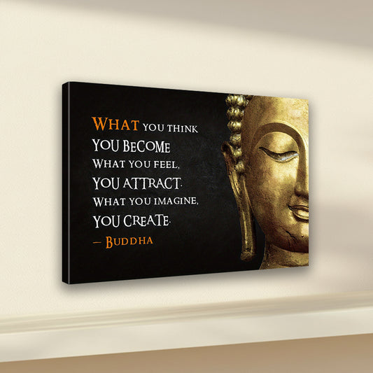 Buddha Meditation Canvas Wall Art with Inspirational Quote | 2D Flat Zen Artwork in Pine Wood Frame | Framed Print for Home Office and Mindful Spaces | Thoughtful Spiritual Gift in Multiple Sizes