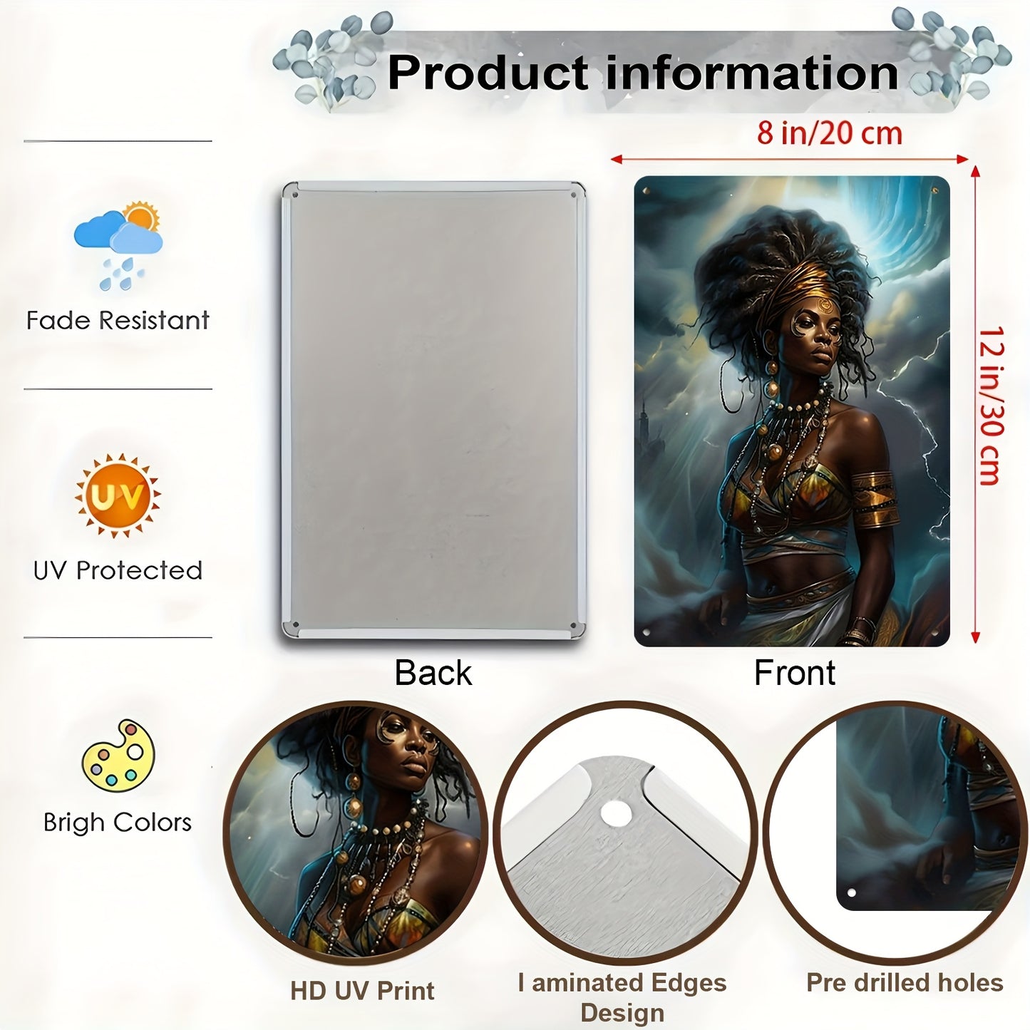 2D Flat Metal Wall Art | Oya Wind God Orisha Mythology Sign | 12x8 Inch Spiritual Decor for Living Room Bedroom