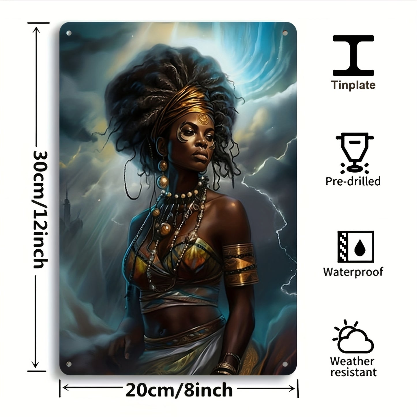 2D Flat Metal Wall Art | Oya Wind God Orisha Mythology Sign | 12x8 Inch Spiritual Decor for Living Room Bedroom