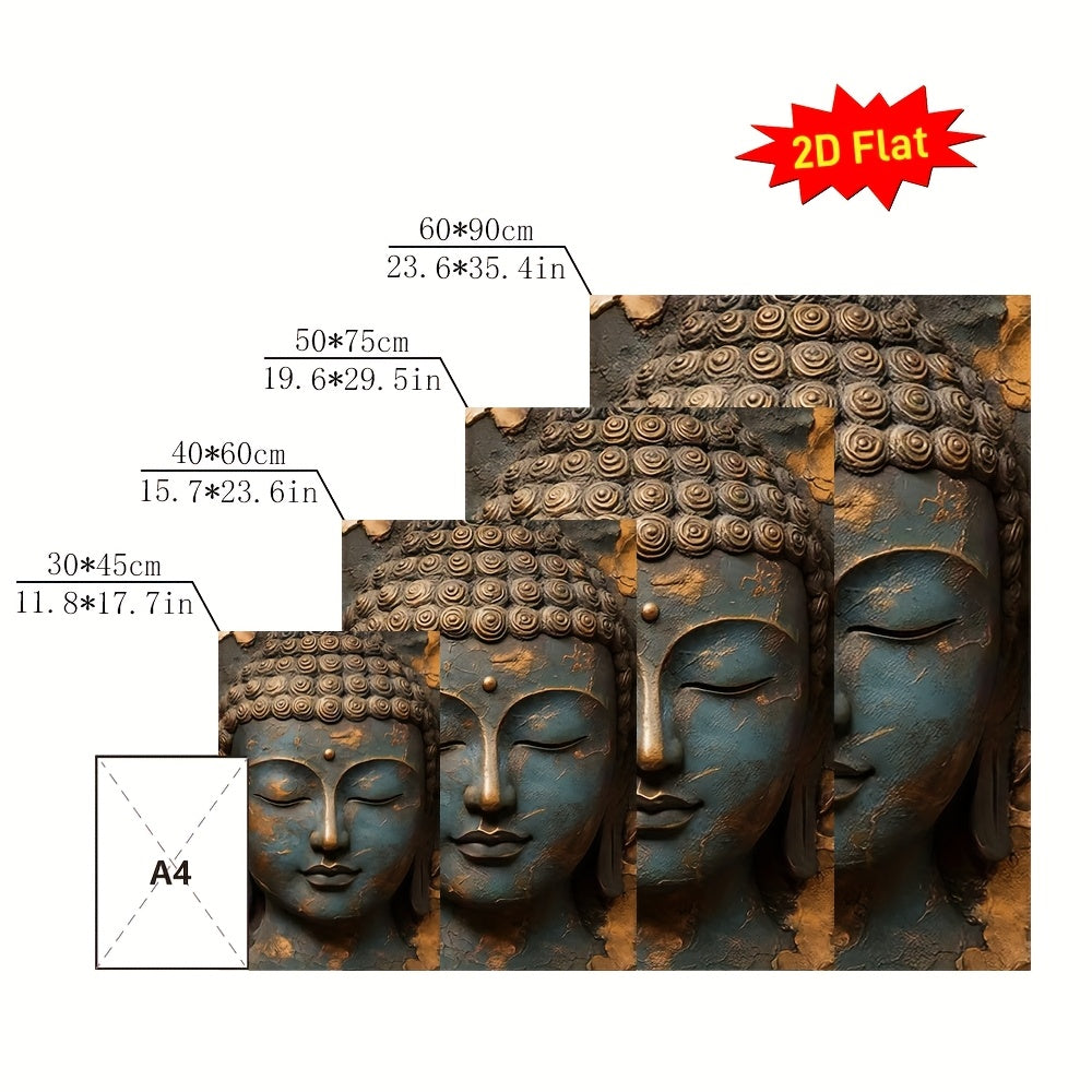 2D Flat 1pc Hanging Scroll Canvas Wall Art Poster | Serene Buddha Face Design in Blue and Brown | Flat Canvas Print for Living Room Office Meditation Spaces | Spiritual Home Decor Gift | Ready to Hang