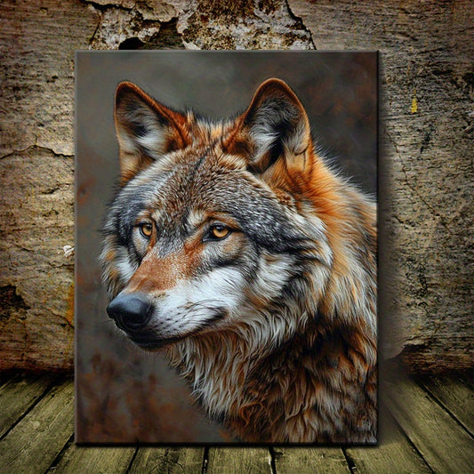 2D Flat 1pc Wolf Spirit Animal Canvas Art | Framed Wall Decor | Rustic Brown & Gray Fur | Living Room, Office, Cafe, or Kitchen