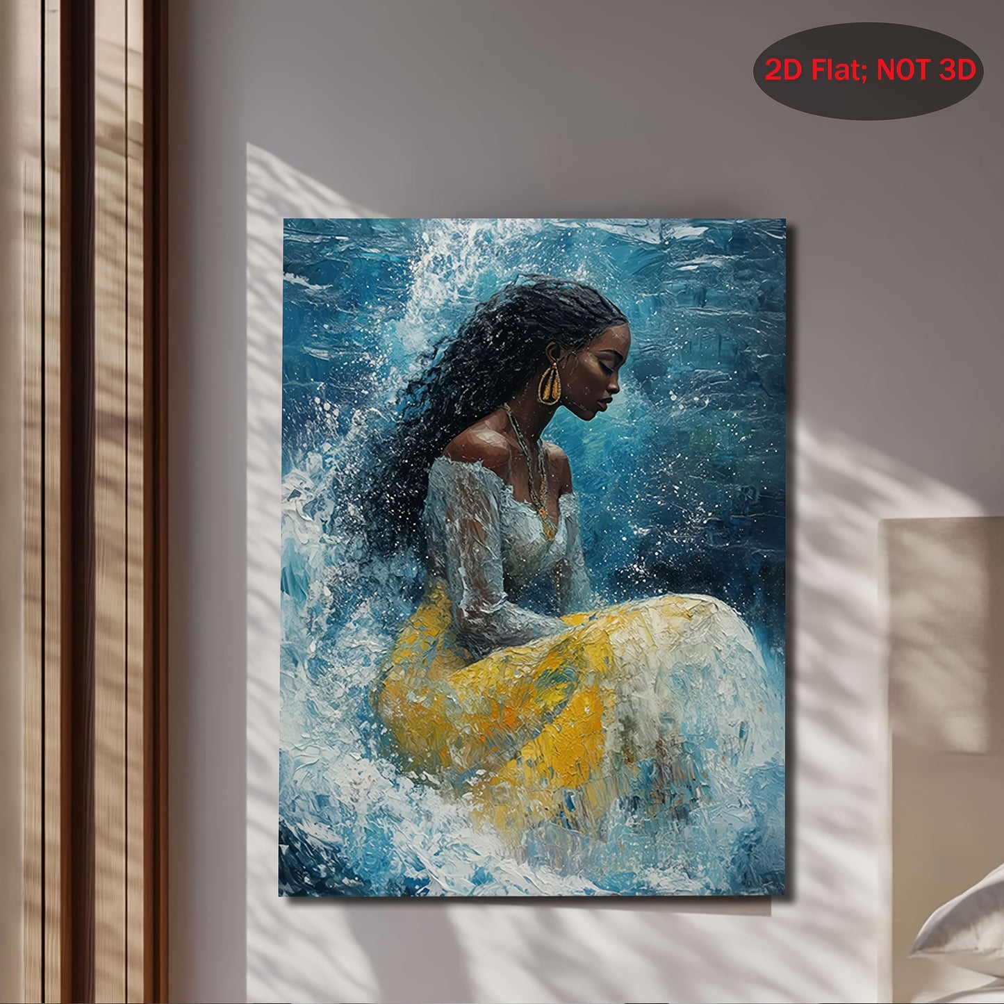 1pc 2D Wooden Frame Canvas Artwork | Yemayá African Goddess of the Sea | Afro-Centric Wall Art for Bedroom Living Room Bathroom or Kitchen
