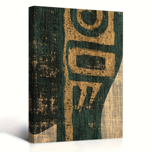 2D Flat Vintage Minimalist Framed Canvas Print | 11.8x15.7 Inch Stylized Tribal Portrait with Abstract Adinkra Symbolism | Ready-to-Hang Wall Art for Living Room Bedroom or Office