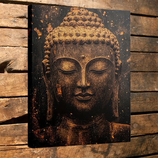 1pc Framed 2D Flat Canvas Painting of Golden Shakyamuni Buddha Face Serene Black Zen Wall Art for Yoga Studio Meditation Room Living Room and Office