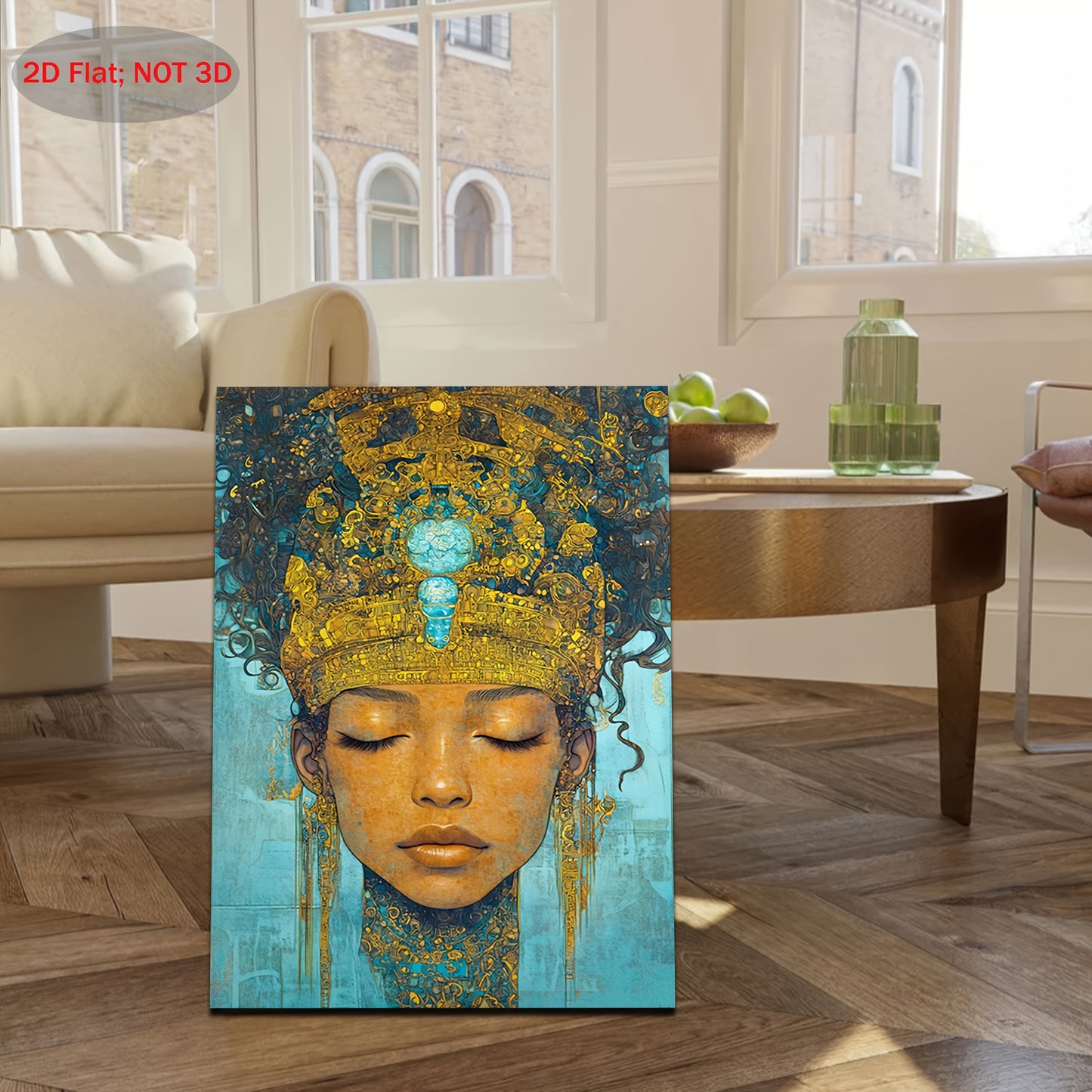 1pc 2D Wooden Frame Canvas Artwork | Oshun African Goddess of Love, Beauty, and Fertility | Yoruba Mythology Wall Art for Living Room Bedroom or Office