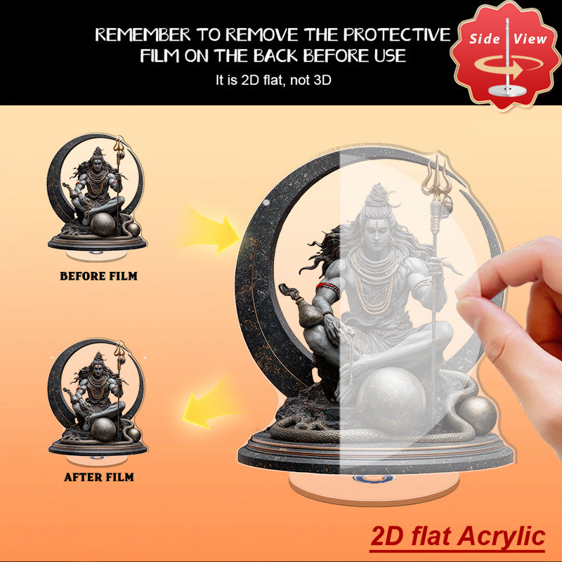 1pc 2D Flat Acrylic Shiva Meditation Altar Rotating Hindu God Statue with Lotus Base Om Symbol Spiritual Decor for Home Office Yoga Studio