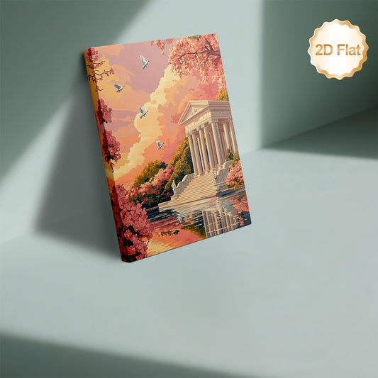 2D Flat 1pc Framed Greek Mythology Canvas| Aphrodite Garden Pavilion on Mount Olympus | Elegant Wall Decor for Living Room Office or Bar | Ready to Hang Art Print | Housewarming or Wedding Gift for Women