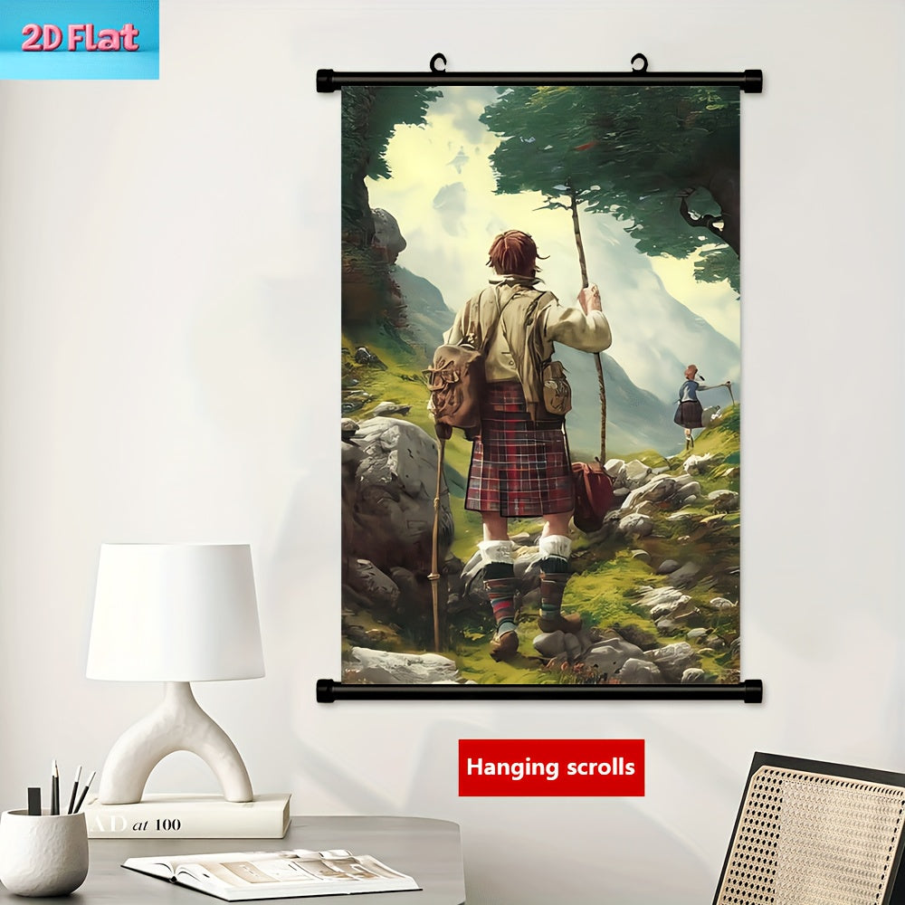 2D Flat 1pc Scottish Highlands Tartan and Celtic Knot Hanging Scroll Canvas Art | French Inspired Framed Wall Decor for Home Weddings and Festive Events