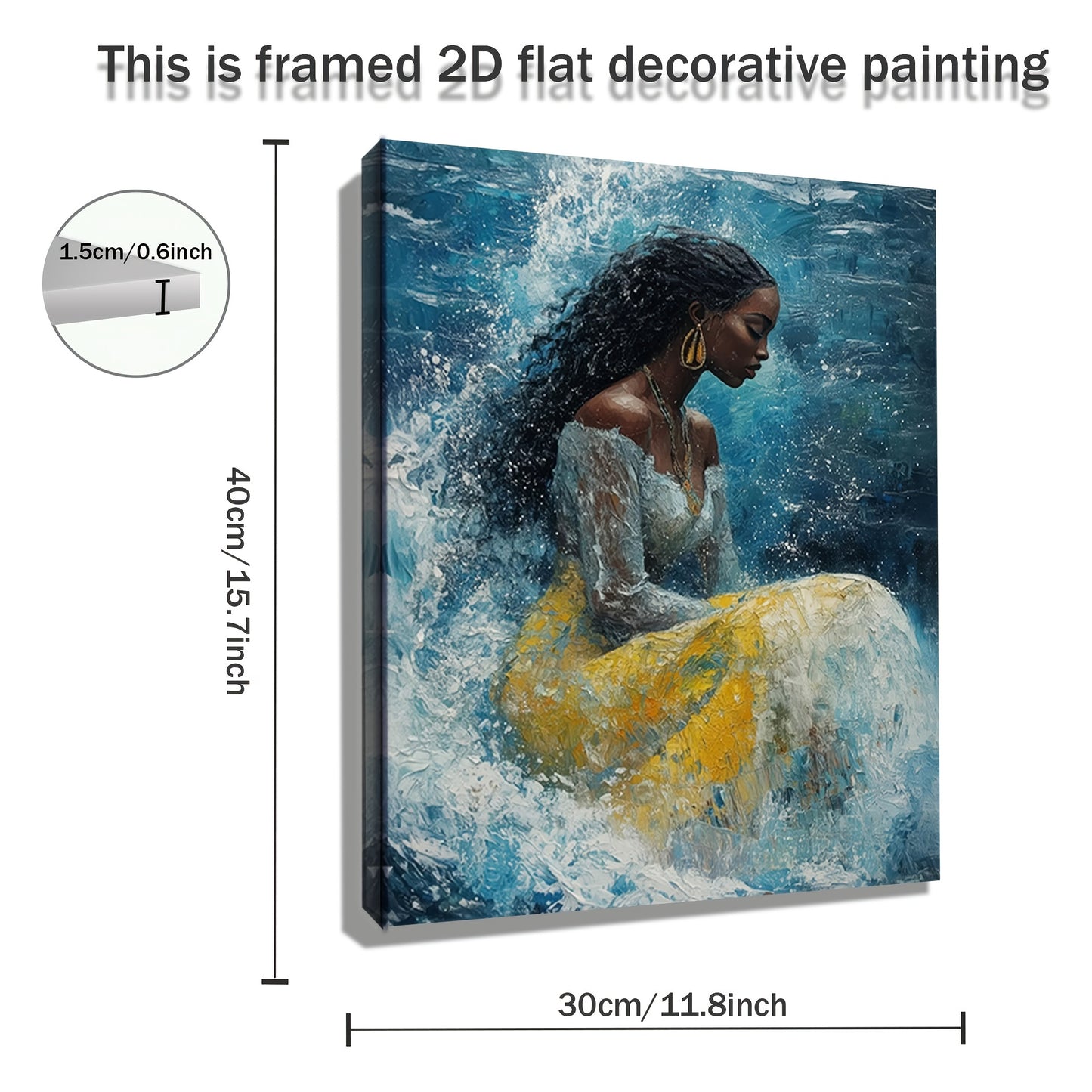1pc 2D Wooden Frame Canvas Artwork | Yemayá African Goddess of the Sea | Afro-Centric Wall Art for Bedroom Living Room Bathroom or Kitchen
