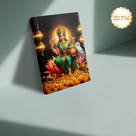 1pc 2D Flat Framed Indian Mythical Figure Canvas Wall Art Goddess Durga with Owl Spiritual Decor for Bedroom Office Living Room Cafe