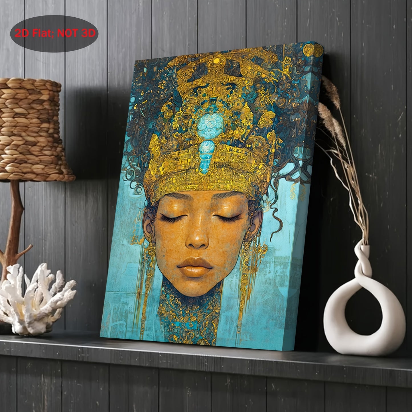 1pc 2D Wooden Frame Canvas Artwork | Oshun African Goddess of Love, Beauty, and Fertility | Yoruba Mythology Wall Art for Living Room Bedroom or Office