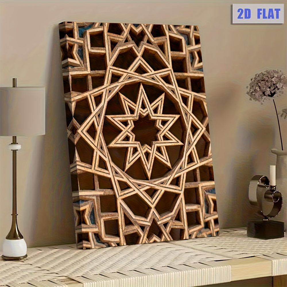 1pc 2D Flat High-Definition Canvas | Classic Islamic Geometric Style with Intricate Star and Polygon Patterns | Symbol of Infinity and Sacred Order for Home Décor | Ideal for Offices Living Rooms Bedrooms Kitchens Cafes or Bars